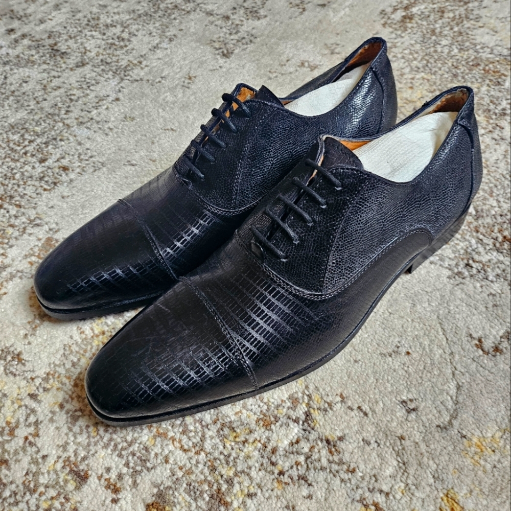 Men's Steve Madden Teway 8.5 9 42 Black  LIZARD Print Laced Loafers Shoe Euro